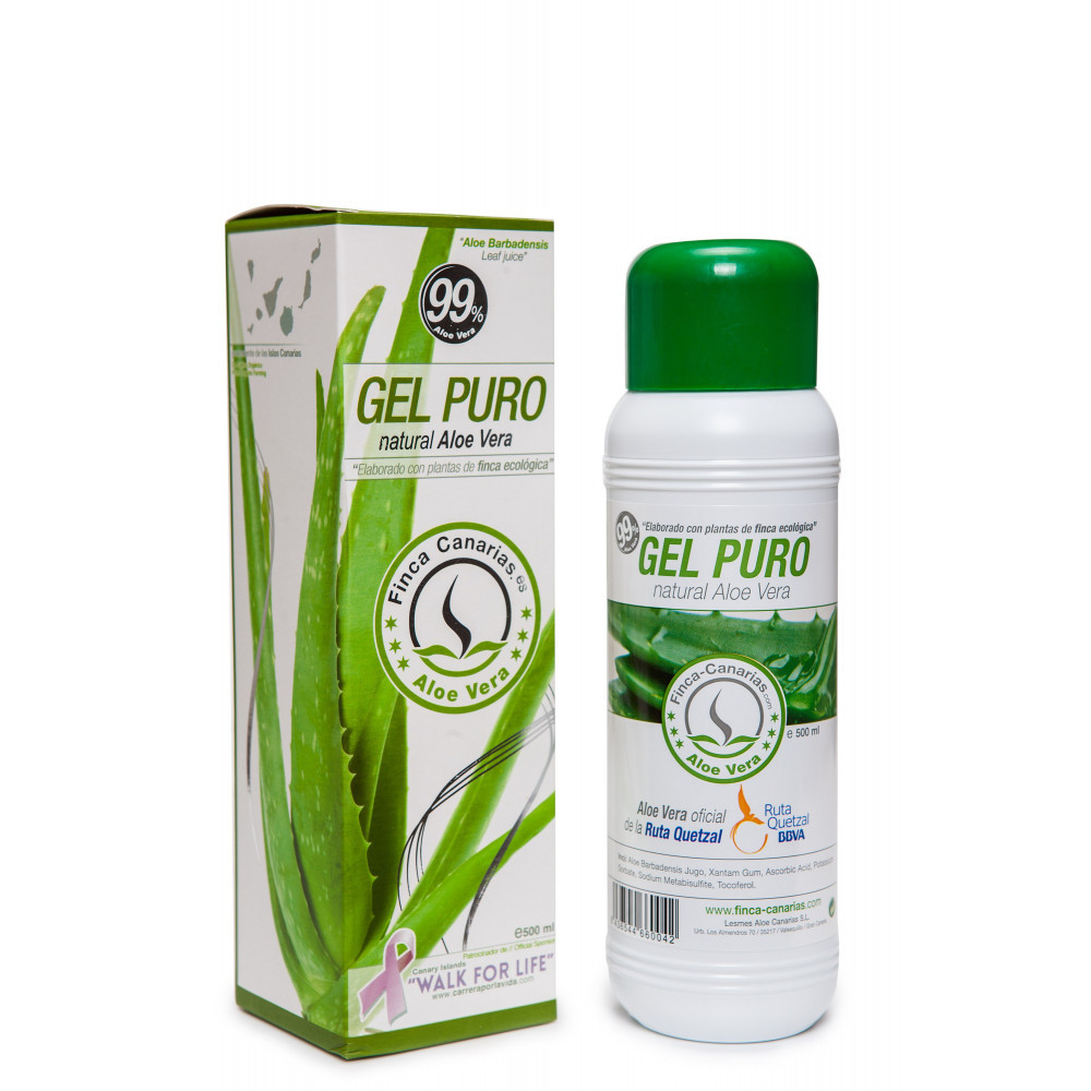 Pure Aloe Vera gel 99% uit de Canarische Eilanden fles 500 ml voorkant