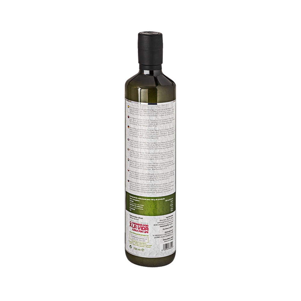 Pure Aloe Vera sap met Stevia 96 procent | Emigreren Gran CanariaPure Aloe Vera sap met honing 96 procent achterkant fles