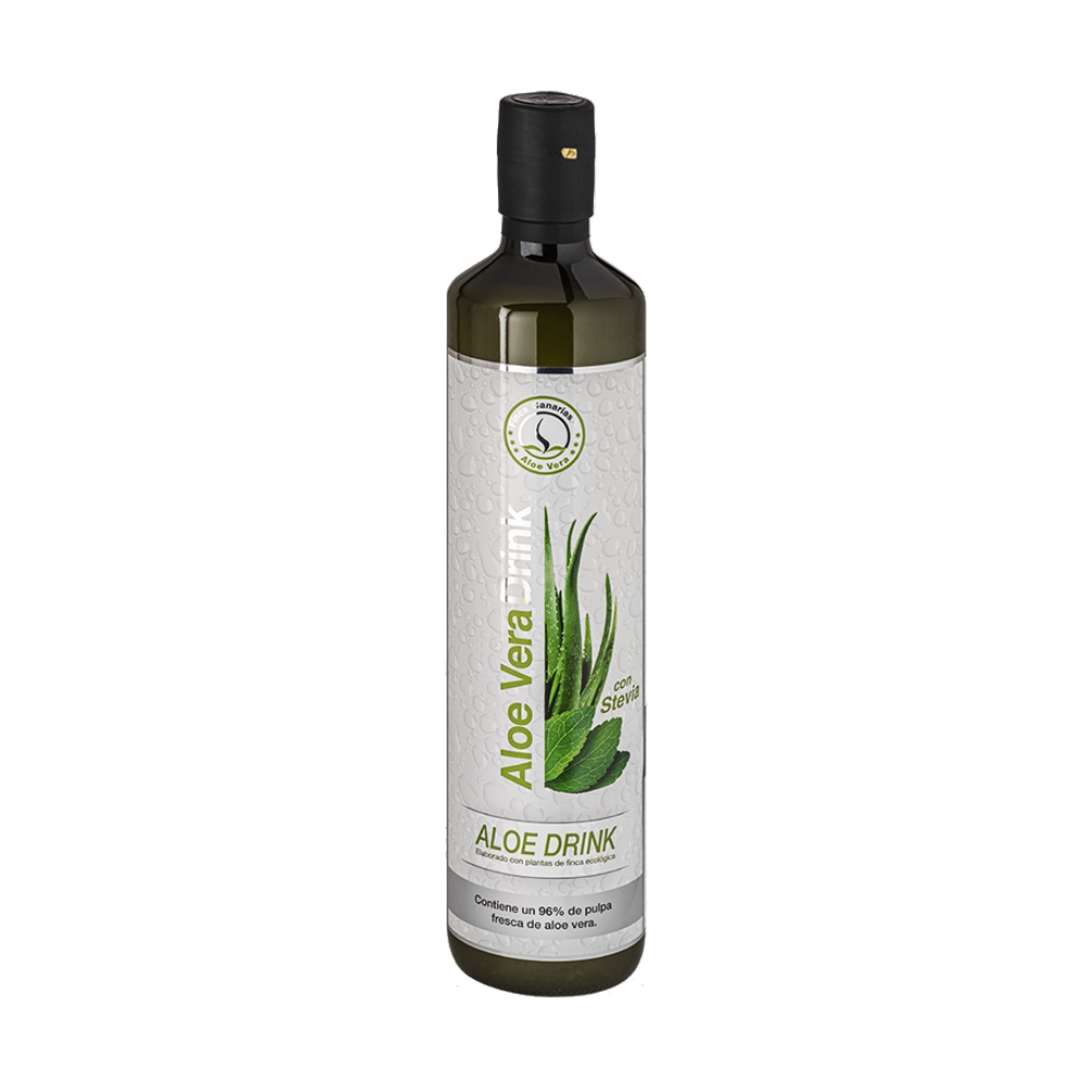 Pure Aloe Vera sap met Stevia 96 procent | Emigreren Gran CanariaPure Aloe Vera sap met honing 96 procent fles voorkant
