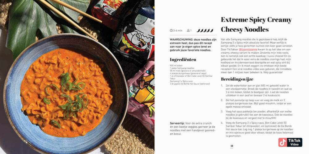 Extreme Spicy Creamy Cheesy Noodles Mixuhhh e-kookboek Melissa Aarssée TikTokker